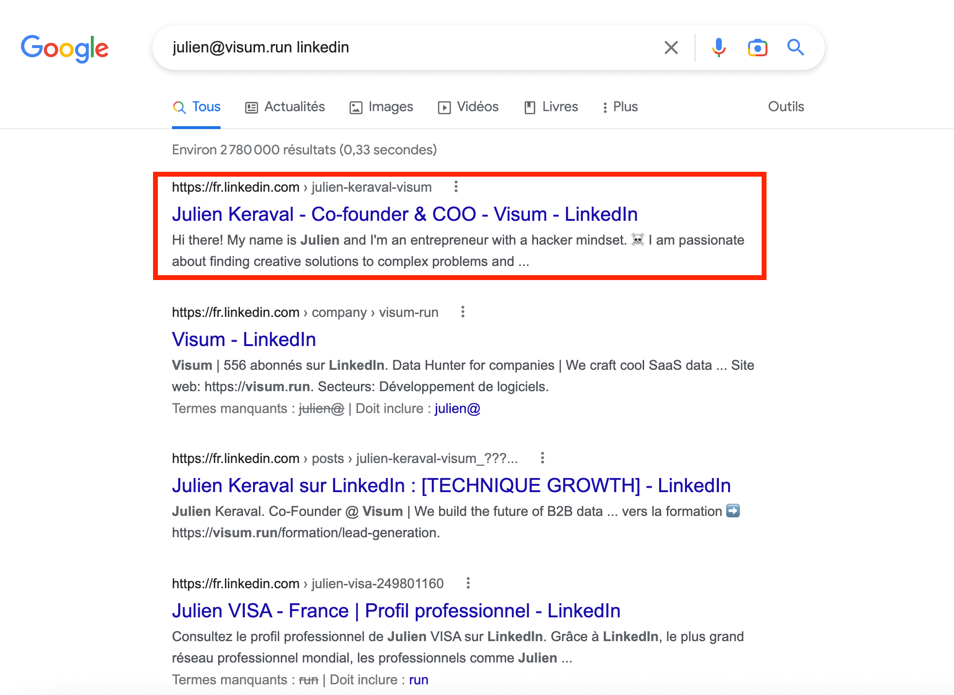 How to find a linkedin profile by email address?